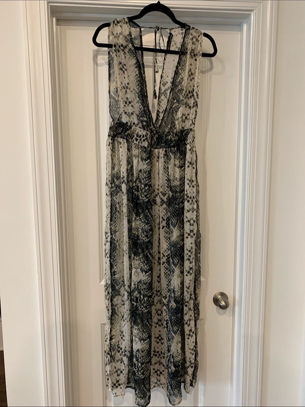 America & Beyond Sleeveless Snake-Print Maxi Dress coverup sheer M